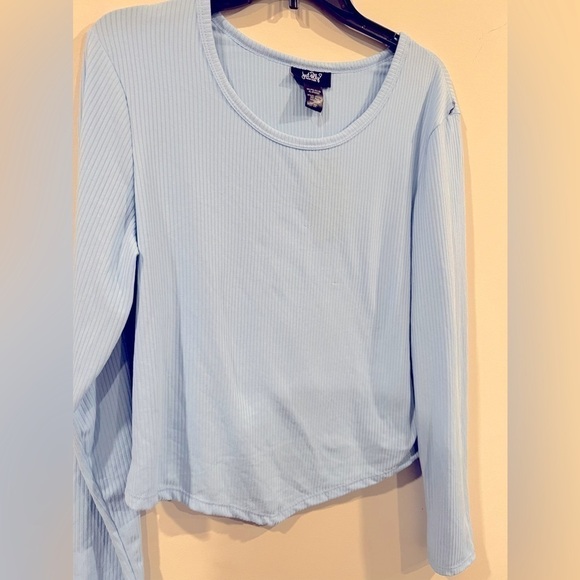 Just Polly Trendy Plus Size V-Hem Ribbed Top blue 2X - Picture 3 of 5